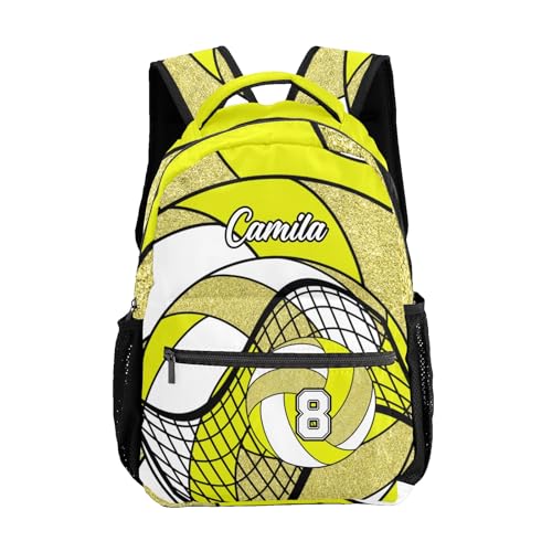 Volleyball Yellow Gold Multifuction Waterproof Backpack with Name Custom Shoulders Bookbag for Birthday Holiday Gift - color: Volleyball Yellow Gold