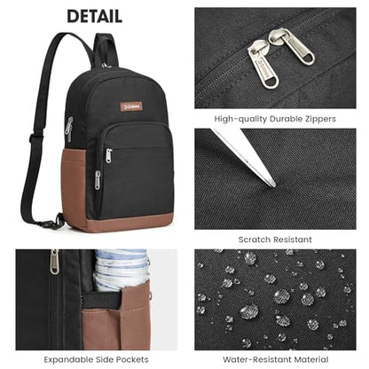 G4Free Small RFlD Crossbody Backpack Convertible Lightweight Mini Sling Bag for Women Men for Travel & Hiking, Black & Brown - color: Black and Brown