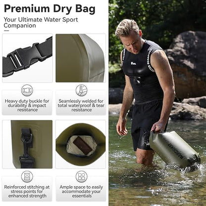 MARCHWAY Floating Waterproof Dry Bag Backpack 5L/10L/20L/30L/40L, Roll Top Sack Keeps Gear Dry for Kayaking, Rafting, Boating, Swimming, Camping, Hiking, Beach, Fishing - color: Army Green, size: 10L