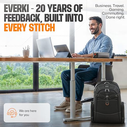 EVERKI Business 120 Laptop Backpack 40L with Rain Cover - Large Compartment Fits Up To 18.4", Travel Friendly Lightweight Business & Office Bag, 180° Fold-Out Design, Multiple Padded Pockets, Black - style: Business 120