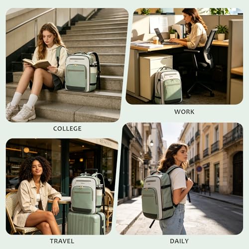 EMPSIGN 40L Travel Backpack for Women & Men, Airline Approved Carry On Backpack, TSA Personal Item Bag Waterproof, Overnight Weekender Essentials Backpacks for Business fits 17" Laptop, Light Green - color: Beige/Light Green/Army Green
