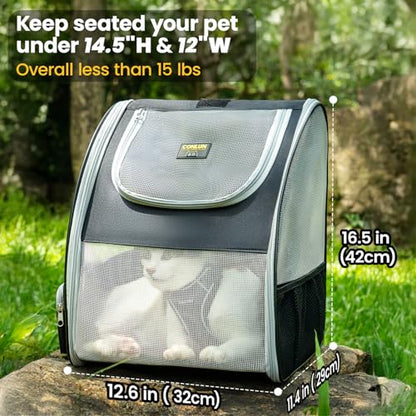 Conlun Cat Backpack Carrier for Small Dogs and Cats Fit Up to 15 Lbs,Small Dog Backpack, Foldable with 3-Side Mesh Windows, Pet Carrier for Travel & Hiking Friendly，Gray - color: Grey