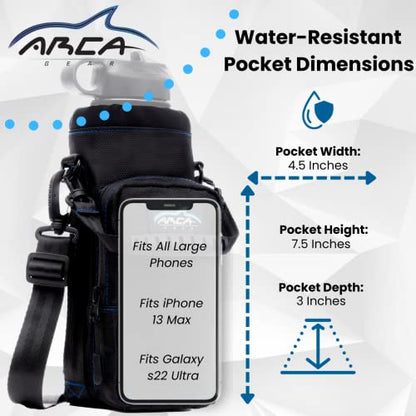 Arca Gear 40 oz Hydro Carrier - Insulated Water Bottle Sling w/Carry Handle, Shoulder Strap, Wallet and Two Pouches - The Perfect Flask Accessory - Deep Blue - color: Deep Blue