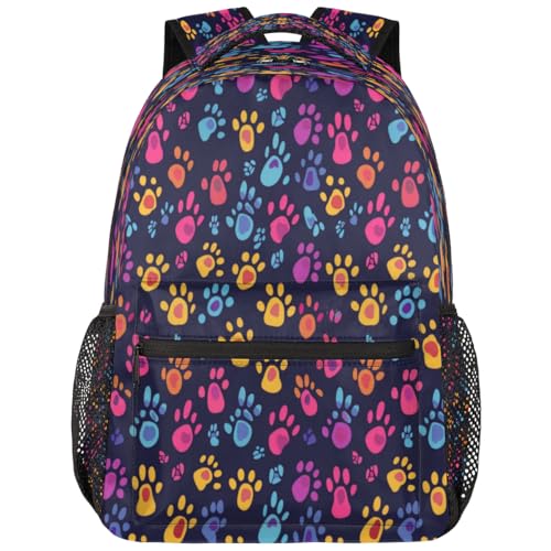 Dog's Paw Backpack with Chest Strap, Casual Backpack for Women Men, 16 Inch Daypack for Travel Work, Colorful Paw - color: Clear