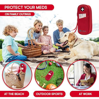 PracMedic Bags Epi Pens Carrying Case- Insulated Epipen Carry Case (Red) | Holds 2 Epi Pens, Auvi-Q or Neffy, Inhaler & Antihistamine. Medical Case for Allergy, Asthma & Diabetes Medicines. - color: Red