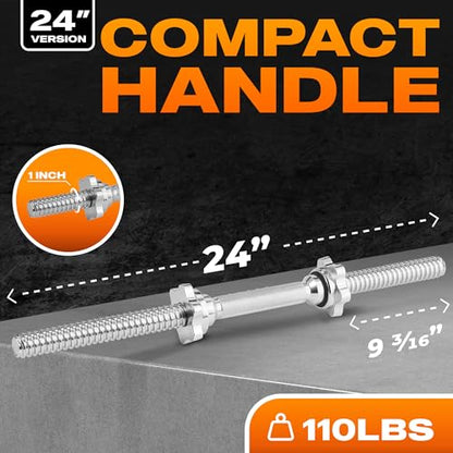 Yes4All Threaded Dumbbell Handles, Adjustable Dumbbell Bar Pair, 14/16/18/24-Inch Sizes, Fits 1" or 1.15" Plates, Non-Slip Grip, Secure Star-Lock Collars - color: 24" - Chrome - Silver, size: 1 inch