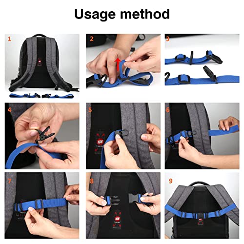 2 Pcs Adjustable Backpack Sternum Straps Chest Belt Hardness Strap with Anti-slip Fixed Clips for Camping Hiking - color: Blue