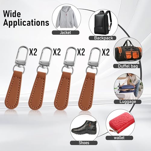 Deoward Zipper Pull Replacement Leather Handle Detachable Zipper Repair Tab for Luggage, Backpacks, Suitcases, Jackets, Purses, Handbags (8 PCS) - style: Leather Handle Zipper Pulls (Khaki)