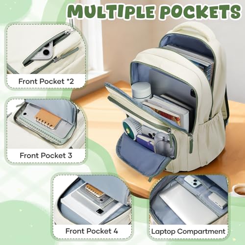 School Backpack for Women Men Lighweght Middle School Bookbag Casual Daypack Classic Collge High School Backpack Waterproof Travel Daypack - color: Beige&green