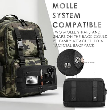 ETRONIK Tactical Toiletry Bag for Men, Travel Hygiene Bag with Double-layer, Hanging Toiletry Bag Water-Resistant Shaving Dopp Kit with EDC Molle Pouches, Bathroom Shower Makeup Bag Women, Black - size: M