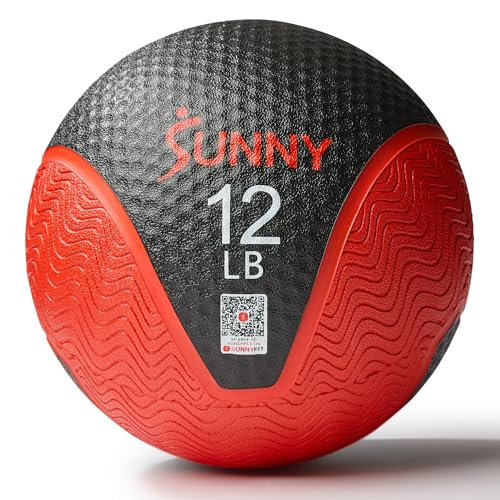Sunny Health & Fitness Medicine Ball, Textured Rubber, Core Strength & Balance Training, Bouncing, Weight for Home Workouts 4,6,8,10,12,15,20,25,30LB Options - size: 12 LB