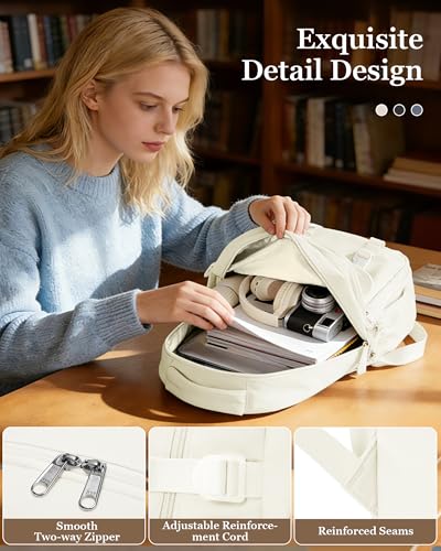 Waterproof Aesthetic Backpack For School, Cute High School Bookbag For Teen Girls Boys, Lightweight Casual Daypack Backpack For Women Men, College Backpack With Lots Of Pockets（Beige） - color: Beige