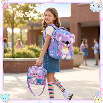 Meetbelify Kids School Backpacks for Girls Boys Backpack with Lunch Bag for Elmentary Students - color: 01 Koala Purple