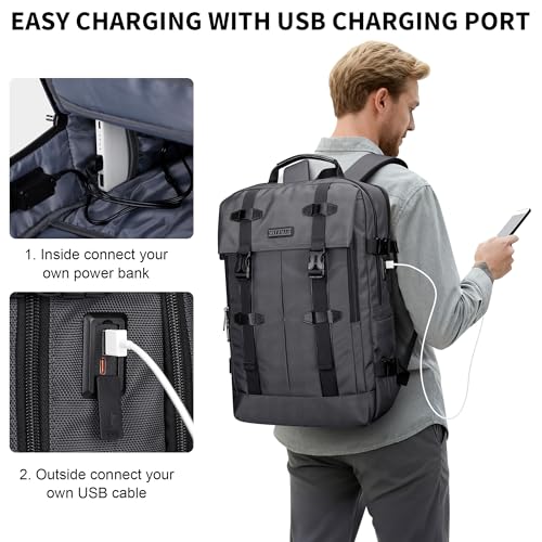 WITZMAN Travel Laptop Backpack for Men Fit 16 inch Computer Carry-on Airline Approved with USB Charging Port(B716 Silvery Grey) - color: Silvery Grey