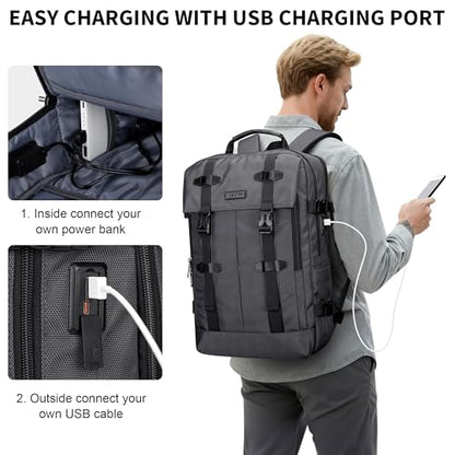 WITZMAN Travel Laptop Backpack for Men Fit 16 inch Computer Carry-on Airline Approved with USB Charging Port(B716 Silvery Grey) - color: Silvery Grey