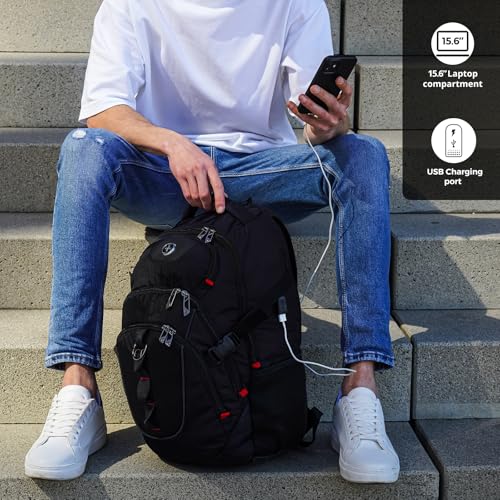 Swissdigital Laptop Backpack with USB Charging Port, Travel Backpack Fits 15.6 inches Computer, 31L Backpack for Men | SD8039508F-01 - color: Black-b-finder