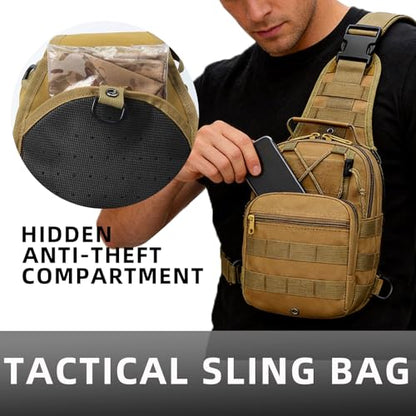 J.SH Tactical Sling Bag, Military Shoulder Bag with MOLLE, Crossbody Bag 9L - color: Khaki