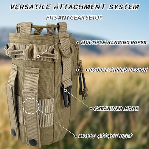 Water Bottle Holder with Strap - Tactical Insulated Water Bottle Sleeve with MOLLE System Water Bottle Cover Cross-Body Pouch for Walking Hiking Camping Gym 32oz&40oz - color: Brown
