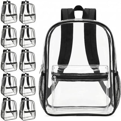 24-Pack 17'' Clear Black Bulk Backpacks for School – Transparent PVC Bookbags, Heavy Duty Clear Large Bags with Reinforced Straps, Back Pack for Elementary, Middle & High School - color: 17'' 24 Pack Clear Black