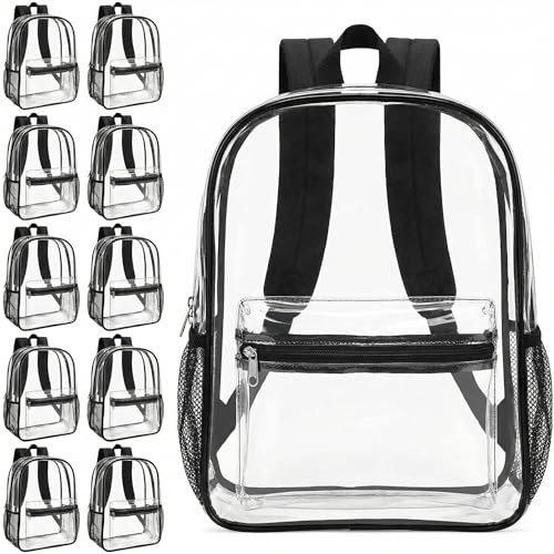 24-Pack 17'' Clear Black Bulk Backpacks for School – Transparent PVC Bookbags, Heavy Duty Clear Large Bags with Reinforced Straps, Back Pack for Elementary, Middle & High School - color: 17'' 24 Pack Clear Black