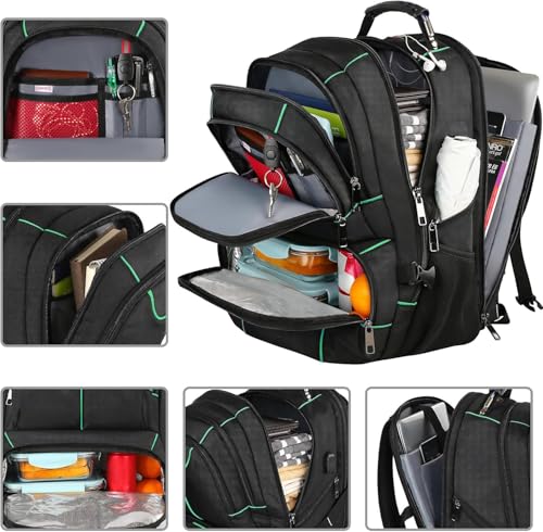 VECKUSON Laptop Backpack, 15.6 Inches, Green, Unisex, Waterproof, USB Charging Port, Insulated, TSA Approved, Anti-Theft, Durable Polyester Nylon Fabric - color: Green