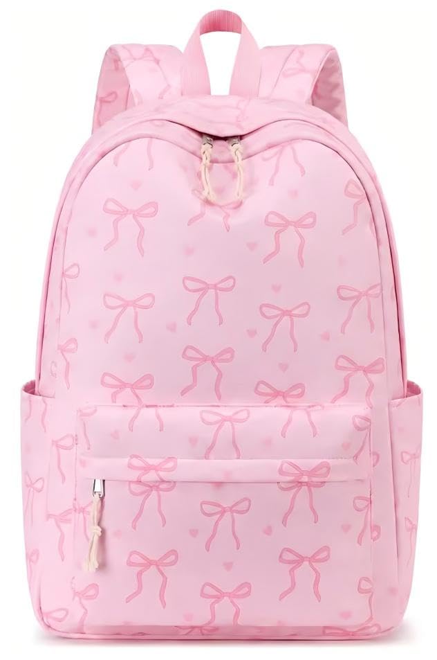 LOIDOU Girls Backpack for Kids Cute School Bookbag - color: Bow Tie Pink, size: L-17"