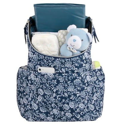 Multi-Function Floral Diaper Backpack and Travel Nappy Baby Bag with Changing Pad and Stroller Straps - color: Navy Blue Floral