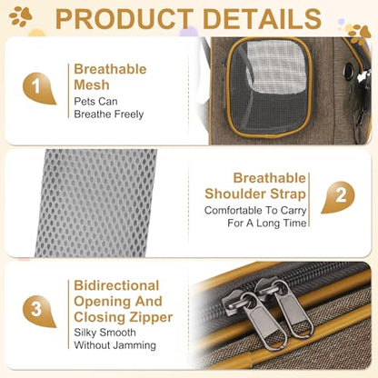 Pet Backpack Carrier, Portable and Ventilated, Oxford Cloth, Dog Cat Travel Bag with Transparent Cover 12.6", (Brown, 1 Pcs), Intended for Hiking/Camping/Traveling - color: Brown