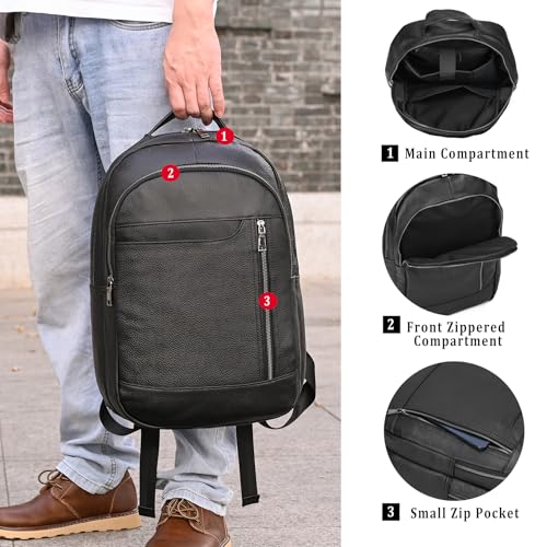Laptop Leather Travel Backpack For Men Carry On Back Pack For Business Work computer Backpacks Fit 15.6" Laptop - color: Bb-16 Black