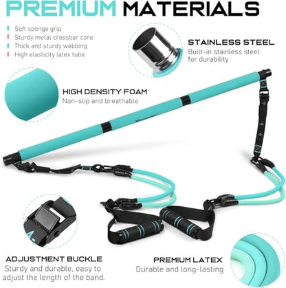 Pilates Bar Kit with Resistance Bands, Multifunctional Pilates Bar for Women & Men with Heavy-Duty Metal Adjustment Buckle, Pilates Home Equipment for Full BodyWorkouts - color: Blue