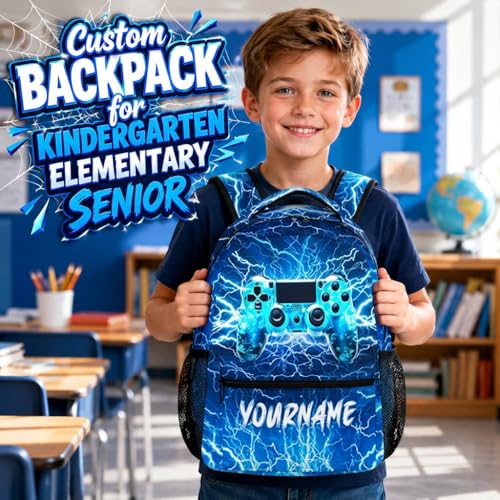 Backpack for Kids Boys Teens, Personalized Gamer Schoolbag for Kindergarten Elementary Primary Middle College, 17 Inch Lightweight Custom Gaming Bookbag - color: Game3