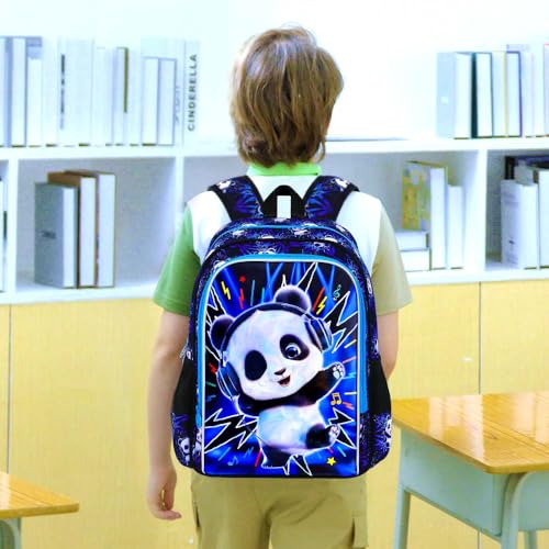 16" Panda Backpack for Boys, 3Pcs Kids Kindergarten Preschool Elementary Bookbag Set, School Backpacks with Lunch Box(Blue) - color: Panda Blue