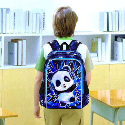 16" Panda Backpack for Boys, 3Pcs Kids Kindergarten Preschool Elementary Bookbag Set, School Backpacks with Lunch Box(Blue) - color: Panda Blue