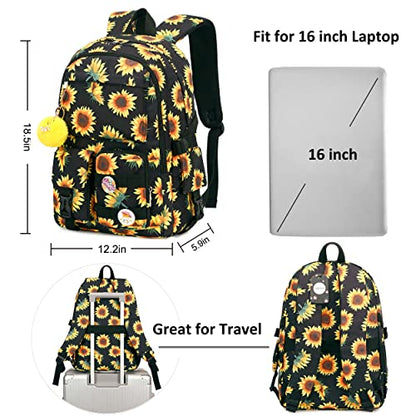 Hidds Laptop Backpacks 15.6 In Kids School Backpack for Girls Women Bookbag - color: B-sunflower Black