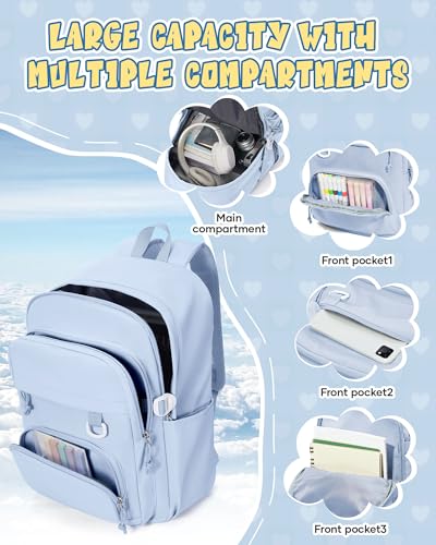 Lightweight Backpack for College & High School Backpack With Lots of Pockets Cute School Bag for Girls Boys, Large Capacity Bookbag for Women Men, Waterproof Teens Casual Daypack Backpack(Blue) - color: Milky Blue