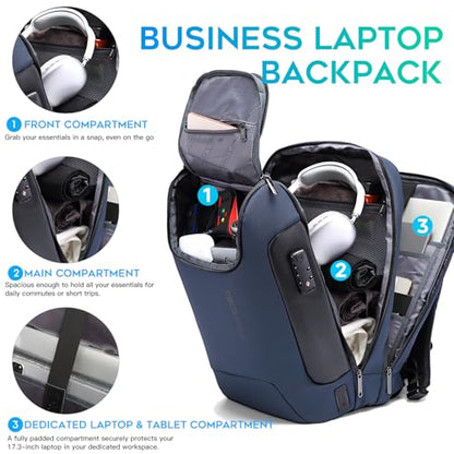 BANGE 17.3 Inch Business Laptop Backpack: Anti-Theft with USB Port & TSA Lock, Waterproof Zippers, Large Travel Commuter Bag - color: Blue, size: lock and usb