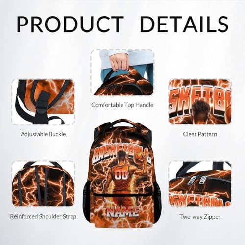 UNIKITTY Boys Basketball Backpack Set, Personalized School Backpack with Lunch Box & Pencil Case – 17 Inch Large Capacity Basketball Bookbag, Water Resistant for Kids Teens Elementary & Middle School - color: Orange