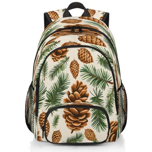 Pinecone Laptop Backpack for Women Men, 18.3 Inch Travel Work Backpacks, Botanical Leaf Pinecone Print Waterproof Computer Casual Daypack Nurse Teacher Bags - color: Multicolor 2