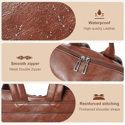 Shrrie Laptop Backpack for Women 15.6 inch,Travel Leather Backpack Purse Nurse Teacher Carry on Backpack Computer Bag,Professional Water-Resistant College Business Work Casual Daypack,Chocolate Brown - color: Brown01