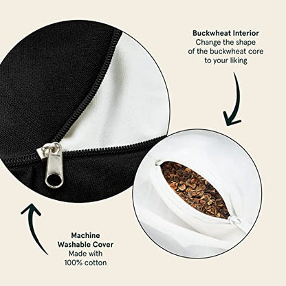 Retrospec Sedona Zafu Meditation Cushion Filled w/Buckwheat Hulls - Yoga Pillow for Meditation Practices - Machine Washable 100% Cotton Cover & Durable Carry Handle, Crescent, Black (Pack of 4) - color: Black, size: 1 Count (Pack of 4)