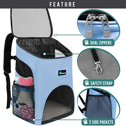 PetAmi Cat Backpack Carrier, Airline Approved Pet Carrier Backpack for Small Dogs and Large Cats, Soft Sided Collapsible Ventilated with Sherpa Bed for Hiking Travel, Max 18 lbs, Light Blue - color: Light Blue