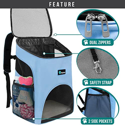 PetAmi Cat Backpack Carrier, Airline Approved Pet Carrier Backpack for Small Dogs and Large Cats, Soft Sided Collapsible Ventilated with Sherpa Bed for Hiking Travel, Max 18 lbs, Light Blue - color: Light Blue