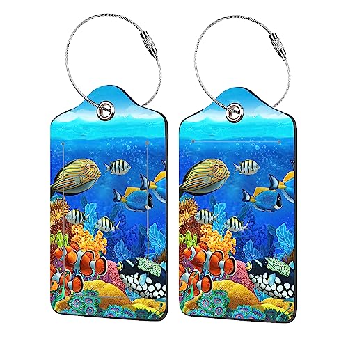Luggage Tags for Suitcase,2 Pack Coral Reef Luggage Tag with Privacy Flap,Name ID Label and Metal Loop for Women Men Girls Baggage Bag Backpack Instrument - color: Coral Reef