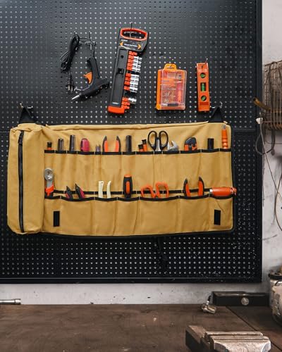 Foxrino Tool Roll, Heavy Duty Tool Roll Bag Organizer, Roll Up Tool Pouch with 20 + 1 Pocket, Gifts for Men Father Dad Mechanic, Brown - color: Brown
