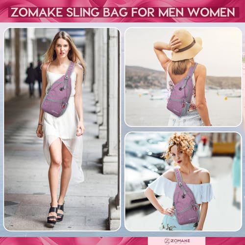ZOMAKE Sling Bag,Small Crossbody Sling Backpack,Water Resistant Shoulder Daypack for Travel,Anti Thief Chest Bag for Hiking(Light Purple) - color: Light Purple