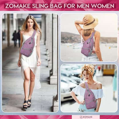 ZOMAKE Sling Bag,Small Crossbody Sling Backpack,Water Resistant Shoulder Daypack for Travel,Anti Thief Chest Bag for Hiking(Light Purple) - color: Light Purple