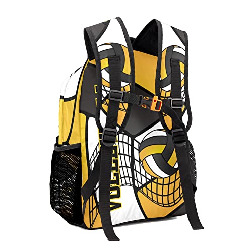 Personalized Volleyball Yellow White Black Waterproof Backpack with Name Text for Women Men Gift - color: Backpack 24