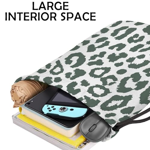 Drawstring Backpack Draw String Bag Sports Gym Bags Waterproof Cute Aesthetic Sackpack for Unisex Women Sports Beach Travel(13"×17")-Leopard - color: Z17-white Leopard