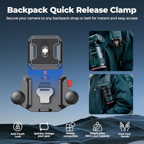 Freewell Backpack Quick Release Clamp – Universal Mount for DSLR, Mirrorless Cameras, and 1/4" Screw Devices – Lightweight, Durable Clip for Outdoor Photography - style: Backpack Quick Release Clamp