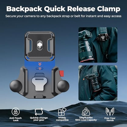 Freewell Backpack Quick Release Clamp – Universal Mount for DSLR, Mirrorless Cameras, and 1/4" Screw Devices – Lightweight, Durable Clip for Outdoor Photography - style: Backpack Quick Release Clamp